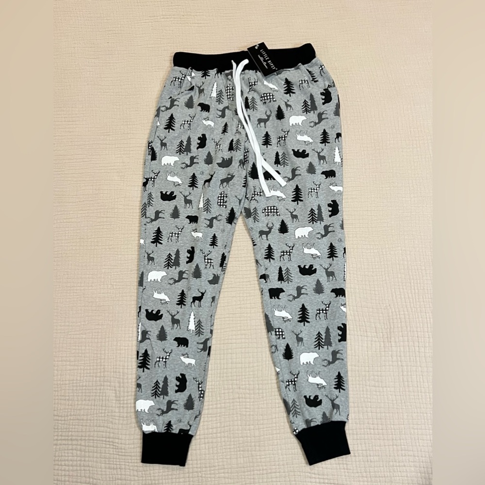 Little Bipsy Gray and Black Woodland Print Jogger Pajama Pants